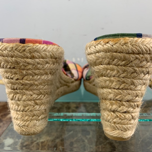 J Crew Italy Plaid Slingback Open Toe Wedge Heel 8 - Picture 7 of 8